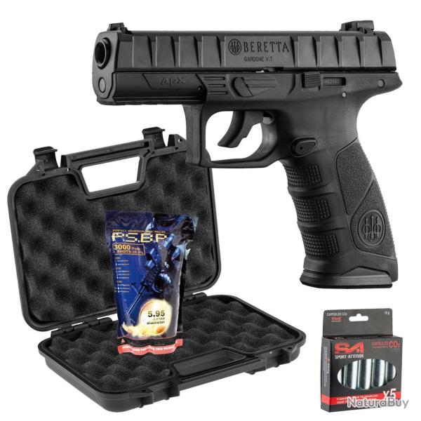 Pack Beretta APX CO2 + mallette + 5 capsules de CO2 + 3000 billes