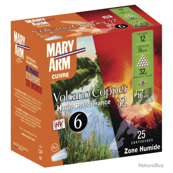 Boite de 25 cartouches cuivr� doux Mary Arm Volcano Copper 32 Cal.12/70 N�4 32G � jupe acier