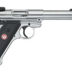Pistolet Ruger Mark IV target inox cal.22LR SA 10cps 140mm filet&eacute; 1/2X28UNF