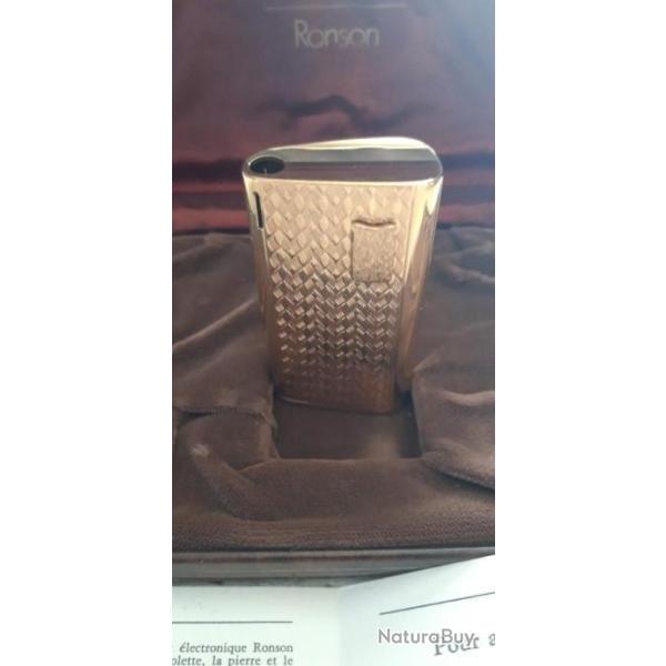 Briquet RONSON electronic 7 vintage plaqu� or parfait �tat pile neuve