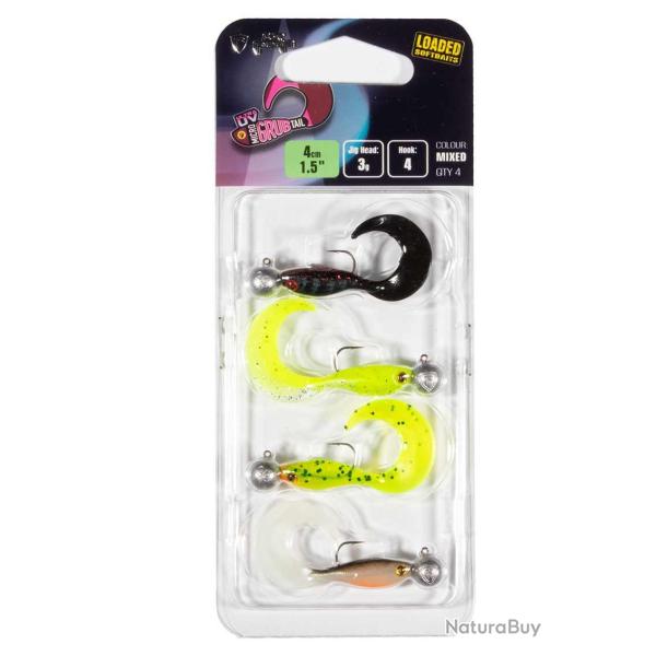 Leurre Souple Fox Rage Micro Grub Tail Mixed UV Colour Pack Loaded 4cm Par 4 UV Nightmare, UV Chartr
