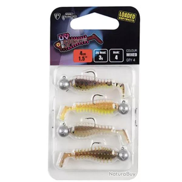Leurre Souple Fox Rage Micro Spikey Fry UV 4cm Mixed Colour Loaded 4cm Par 4 Green Pumpkin UV, Sun D