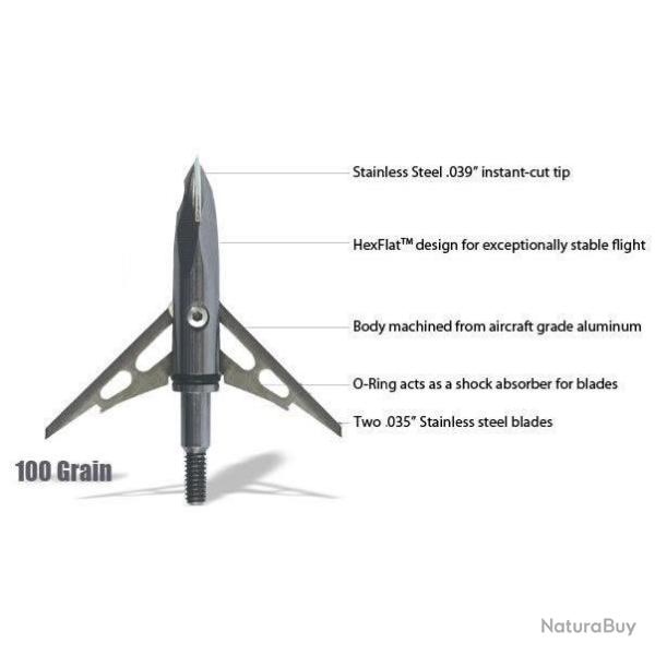 V�ritables Lames de chasse "Rage Standard" bilames 100 grains 2" fn de stock