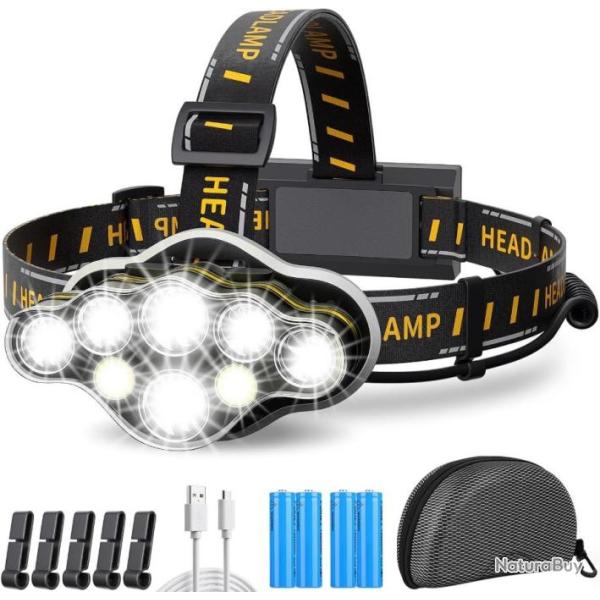 Lampe Torche Frontale 8 LED Dtecteur Mouvement 18000 Lumens  8 Modes 90 USB tanche IPX4 Orange