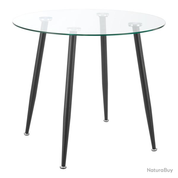 Table de salle � manger ronde verre tremp� acier 75 x 80 cm transparent noir 03_0008833