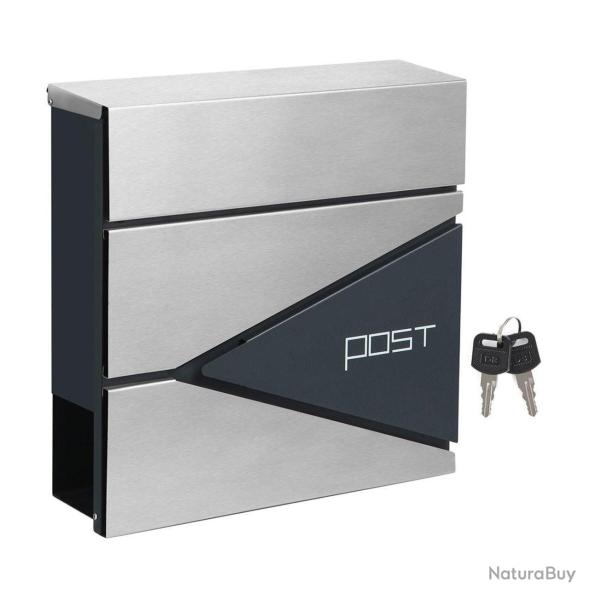 Bo�te aux lettres murale avec porte-journaux cl�s facile � installer design moderne gris anthracite
