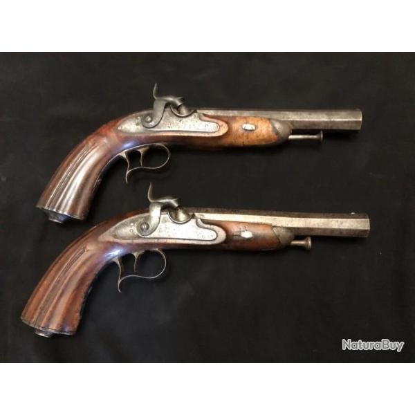 paire de pistolet a percussion de voyage louis philippe