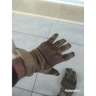 Paire De Gants De Combat En Cuir Vert - Taille S (7), Kaki Armée, Neuf Avec étiquettes