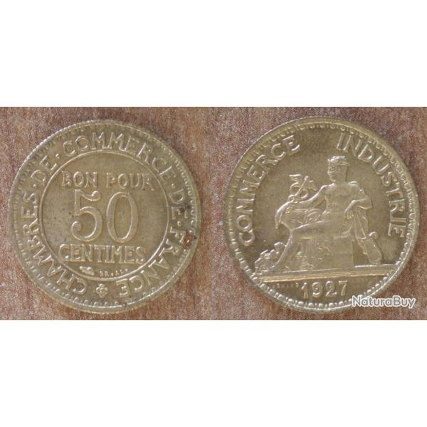 France Bon Pour 50 Centimes 1927 Chambre des Commerces et Industries Piece