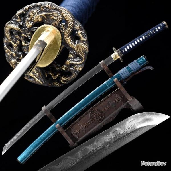 V�ritable Katanas japonais en Damas. Sabre de coupe forg� avec la methode ancestrale