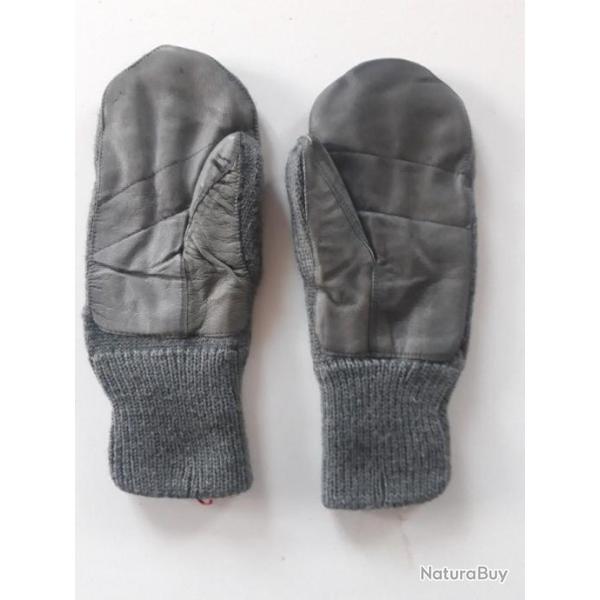 PAIRE DE GANTS GRIS EN LAINE/CUIR