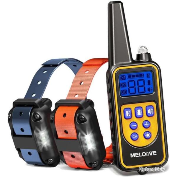 Collier Dressage Rechargeable X2 Port�e de 1000m Mode Vibration Son choke Statique et Lumi�re Orange