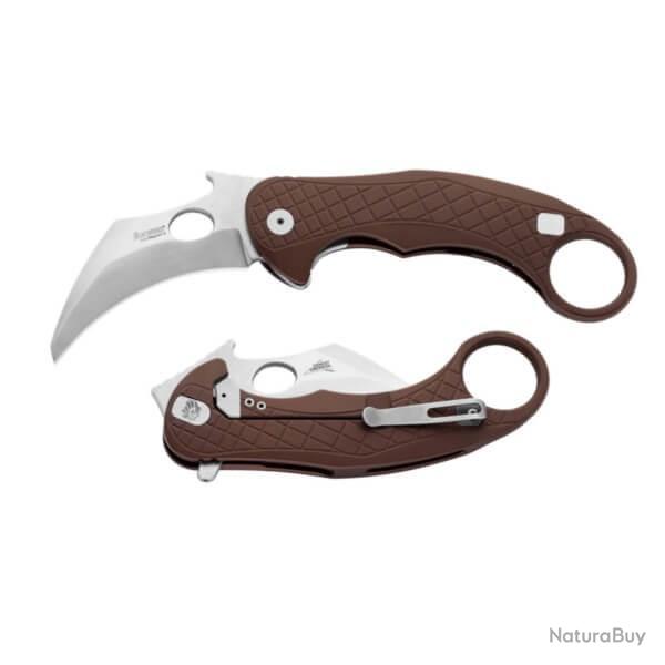 LE1A.ES Couteau pliant Lionsteel Karambit gamme "L.E.ONE" aluminium marron