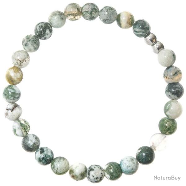 Bracelet en agate arbre - Perles rondes 6 mm