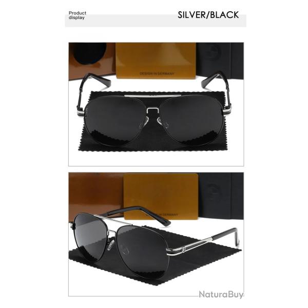 BMW Lunettes de Soleil Polarisee UV400, Modele: Black Silver