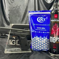 Pack laser pr&ecirc;t a tirer Pistolet Airsoft - "GLOCK 19" - GEN4 BBS 6MM - GAZ