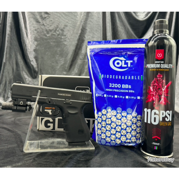 Pack laser pr�t a tirer Pistolet Airsoft - "GLOCK 19" - GEN4 BBS 6MM - GAZ