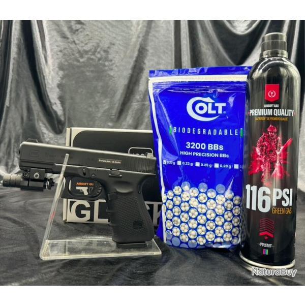 Pack laser pr�t a tirer Pistolet Airsoft - "GLOCK 19" - GEN4 BBS 6MM - GAZ