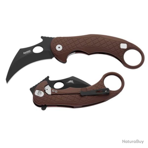 LE1A.EB Couteau pliant Lionsteel Karambit gamme "L.E.ONE" aluminium marron