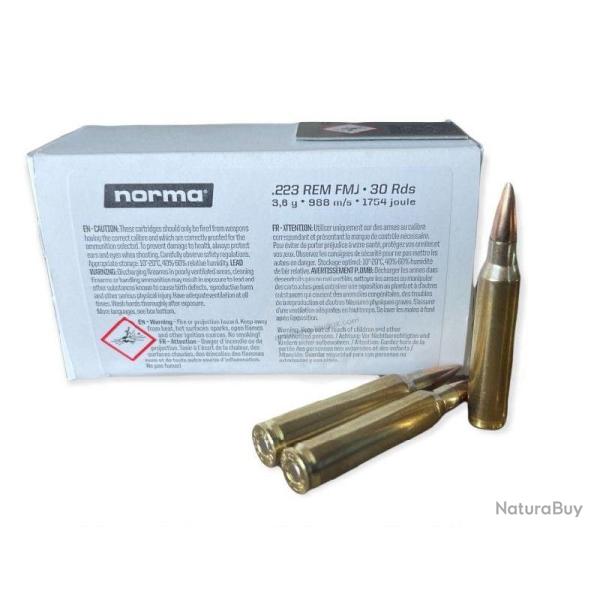 Cartouches NORMA 223 REM 55grs FMJ - Boite de 30 unit�s