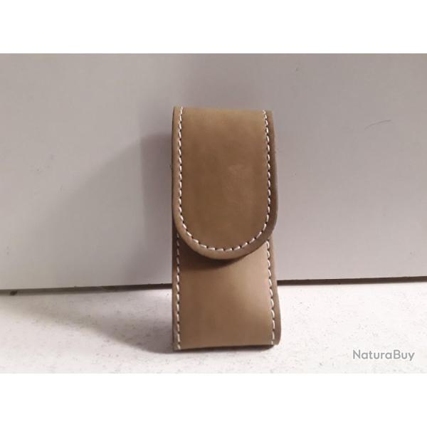 10112 ETUI CUIR CAMEL POUR COUTEAU PLIANT 12CM NEUF