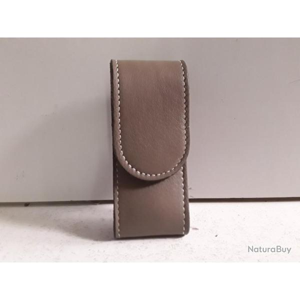 10114 ETUI CUIR TAUPE POUR COUTEAU PLIANT 12CM NEUF