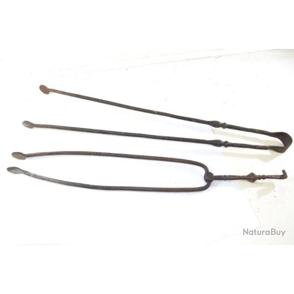 Lot x 2 pinces de chemin�es, forge, foyer. D�co chemin�e. Fabrication ancienne chemin�e feu