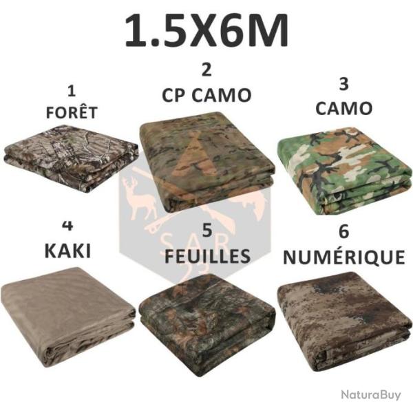 FILET DE CAMOUFLAGE HUTTEAUX ET AFF�TS - 1,5x6m - ANTI REFLET - ANTI BRUIT - LIVRAISON GRATUITE