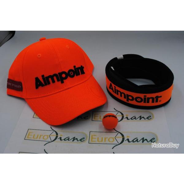 Lot AIMPOINT casquette oraonge+ bretelle n�opr�ne orange fluo et noire + boule de levier de levier
