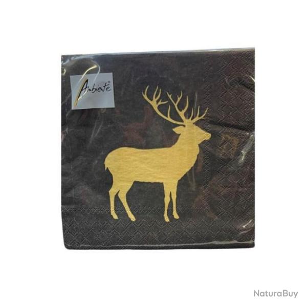 Serviettes de table en papier cerf fond noir