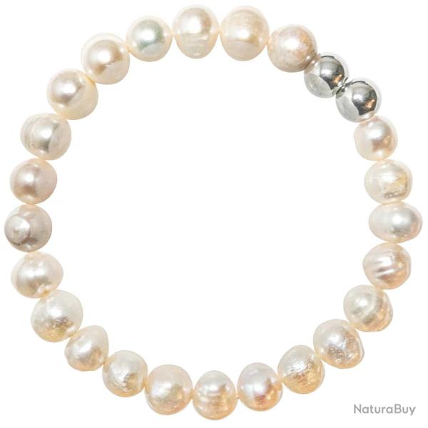 Bracelet en perles de culture forme pomme de terre - Blanc cr�me - 8 mm