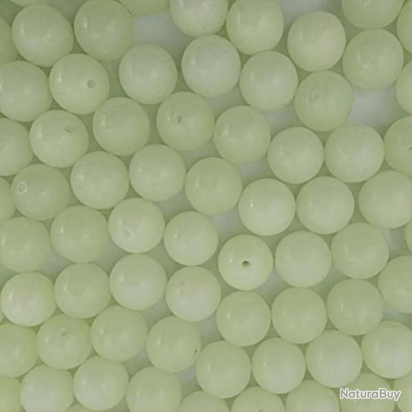 lot de 100  perles blanches phosphorescente diam�tre  6 mm  pour montage ligne p�che en mer
