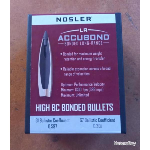 100 ogives NOSLER ACCUBOND LR  (Long Range) Cal 30 (.308")  190 grains