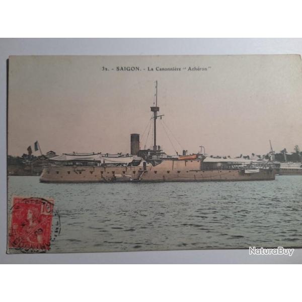 CPA Ancienne 1909.SAIGON.La canonniere ACHERON.