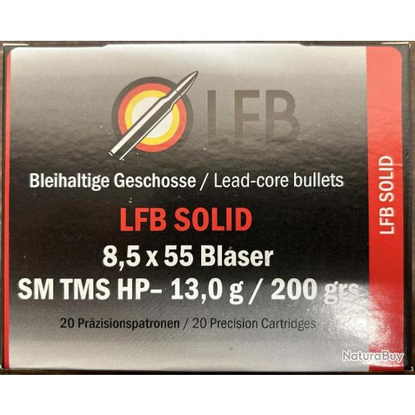 Munitions LFB calibre 8,5x55 Blaser SM TMS HP 13,0 g. boite de 20 munitions