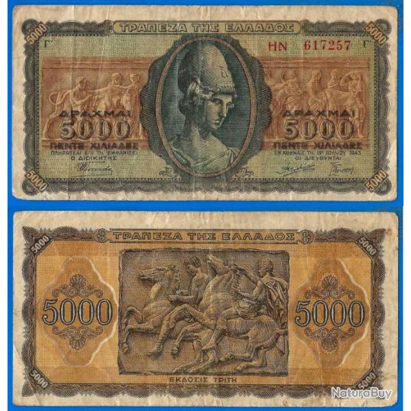 Grece 5000 Drachmes 1943 Billet Drachmai Europe