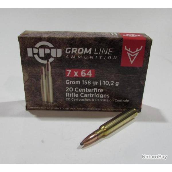 1 boites 20 cartouches calibre 7x64, Partizan Grom 158 grains