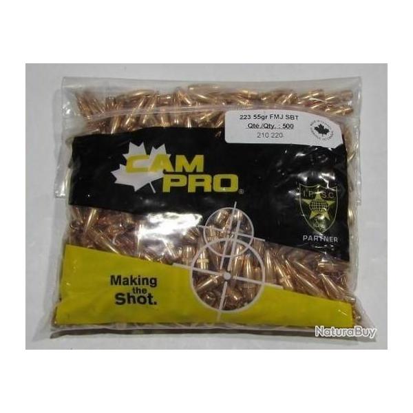 lot 500 ogives cam pro , cal 224, poids 55grs, FMJBT