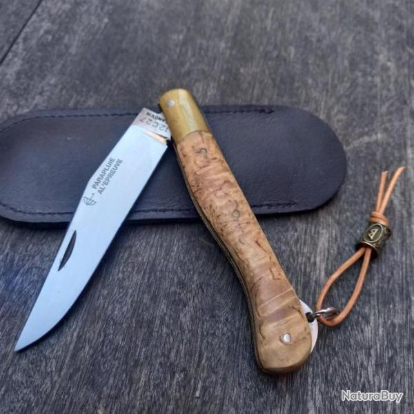 Couteau Rgional LE SALERS PARAPLUIE A L PREUVE Manche en BOIS DE LOUPE avec tui en cuir
