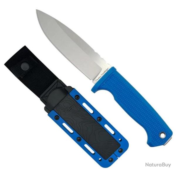 Couteau Demko FREEREIGN Drop Point Blue Lame Acier AUS-10A Satin Manche TPE Etui Kydex DEMAD22BBK -