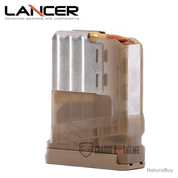 Chargeur LANCER Translucide 10 Cps Cal 308 Win Fde pour Sr-25, Xcr, Dpms, Sig716