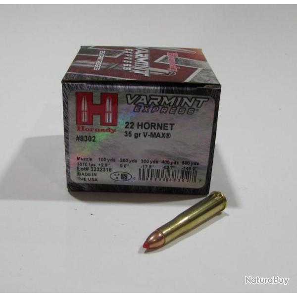 1 boite de 25 cartouches cal 22 hornet, Hornady 35 grains Vmax