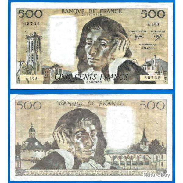 France 500 Francs 1982 Grand Billet Franc Pascal