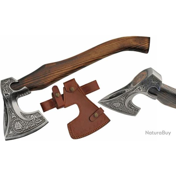 Grosse Hache Viking Fallen Forest Axe Lame Acier Carbone Manche Bois Etui Cuir PA882457