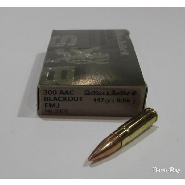 boite 20 cartouches Sellier &amp; Bellot, cal 300 Blackout, FMJ 147 grains