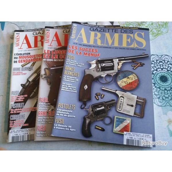 SUPERBE LOT DE TROIS SUPERBE 3 REVUES GAZETTE DES ARMES -DU  492-A 494- DE 2016 -2017