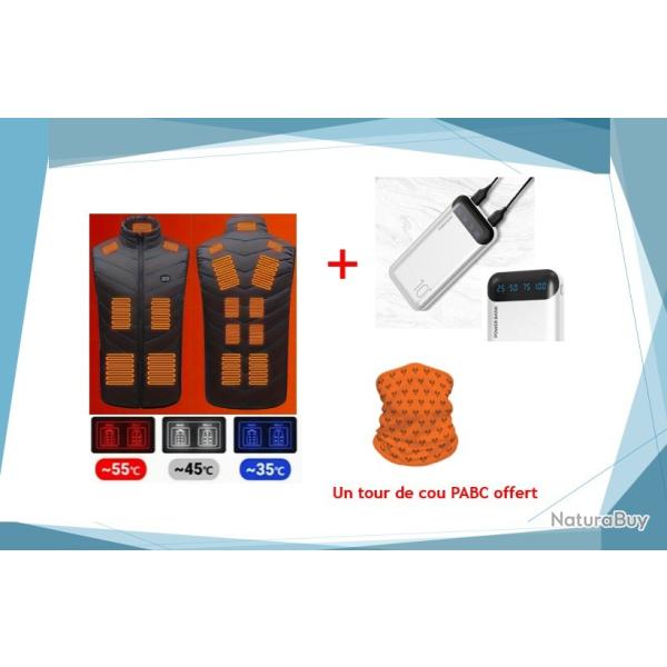 Kit gilet chauffant + batterie externe + foulard de cou offert
