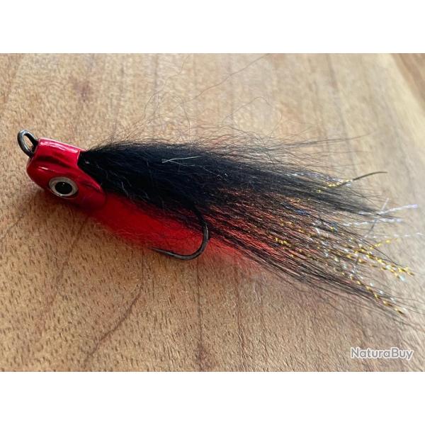 mouche brochet  noire 4 grs t�te tungst�ne rouge / cuivre  montage hame�on double