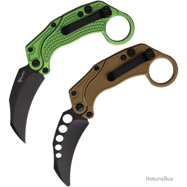 Set de 2 Karambits Reate Knives EXO-K Button Lock Manche Green Lame Acier N690 + Trainer REA126
