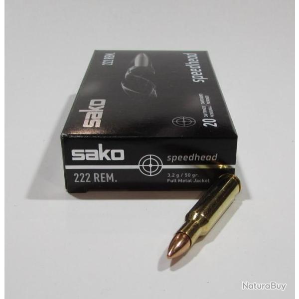 Boite 20 cartouches SAKO 222 remington 50 grains SPEEDHEAD FMJ